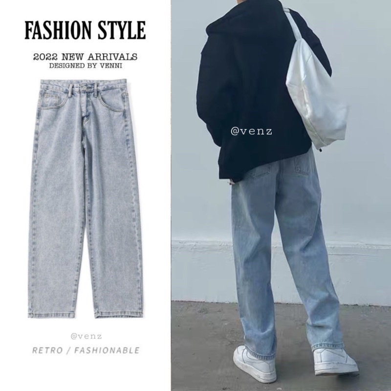 Quần jean nam baggy VENNI ống suông rộng -VN11