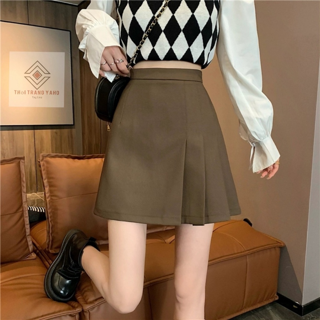 Chân váy xếp ly ngắn dáng tennis chữ A xòe màu đen nâu có quần nót trong - Chân Váy ngắn nữ xinh hàn mặc đi học công sở