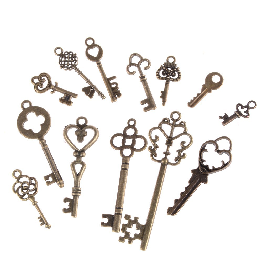 Set 13 Mặt Dây Chuyền Hình Chìa Khóa Phong Cách Vintage Charms