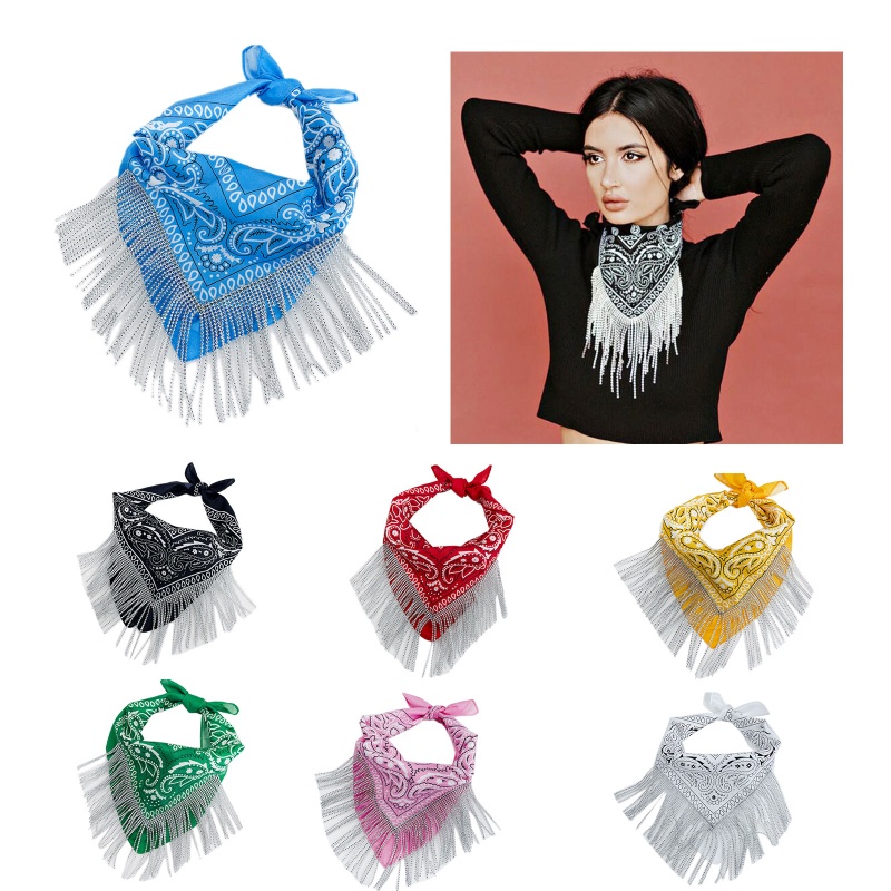 Khăn Bandanas Tua Rua Màu Bạc Chủ Đề Phương Tây