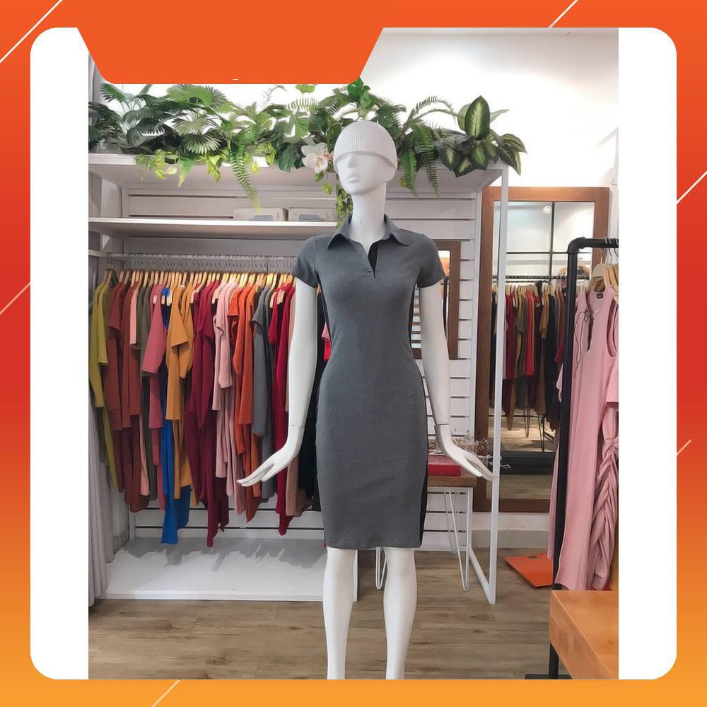 ĐẦM BODY XẺ TÀ CỔ TRỤ NÚT VIỀN EO