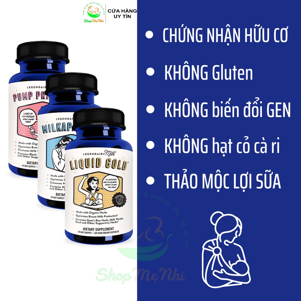 Viên uống lợi sữa hữu cơ Legendairy Milk tăng kích sữa và chất lượng sữa mẹ 60 viên.