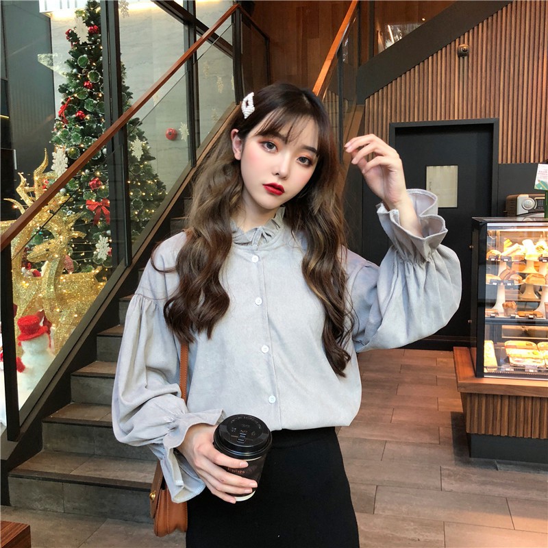 sơ mi ulzzang áo sơ mi nữ đẹp sơ mi trắng tay bồng bánh bèo áo kiểu dáng rộng Hàn Quốc