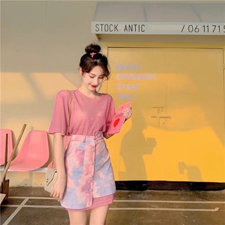 Chân váy màu loang lệch cúc ulzzang