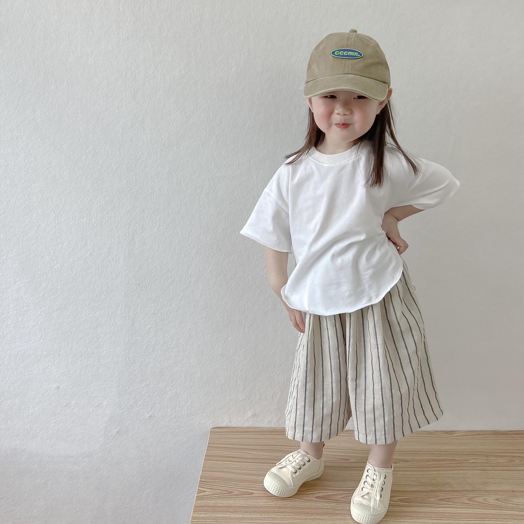 [Babycat] Hàng Có Sẵn Quần Cotton Mỏng Ống Rộng Dài Đến Mắt Cá Chân Họa Tiết Kẻ Sọc Phong Cách Nhật Bản Hàn Quốc Thời Trang Mùa Hè Dành Cho Bé Gái 2022