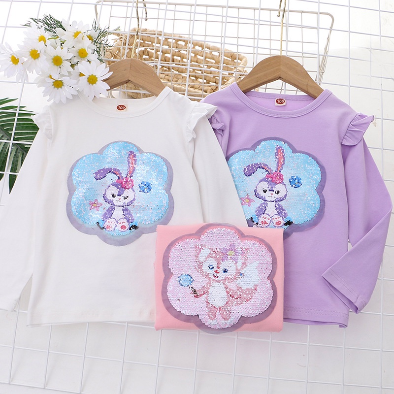 Áo Thun Cotton Tay Dài Đính Kim Sa Lấp Lánh Thay Đổi Màu Sắc Thời Trang Cho Bé Gái 2-8 Tuổi