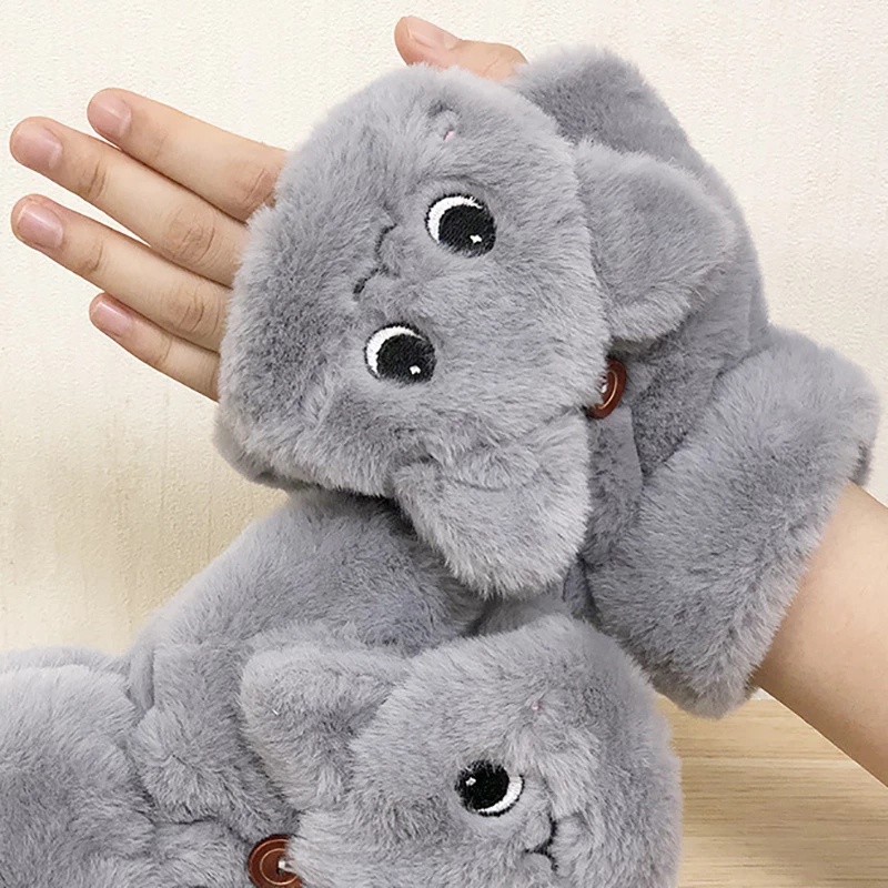 Găng tay dệt kim hở ngón hình tai thỏ dễ thương giữ ấm mùa đông cho nữ