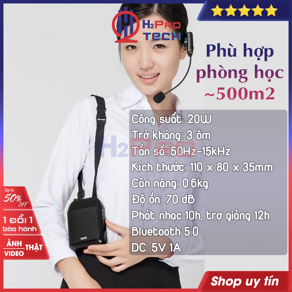 Máy Trợ Giảng Không Dây 2.4G, Loa Trợ Giảng Aporo T21 20W Có Dây, Cao Cấp Bluetooth 5.0, Usb-Thẻ Nhớ, Đài Fm-H2Pro Tech