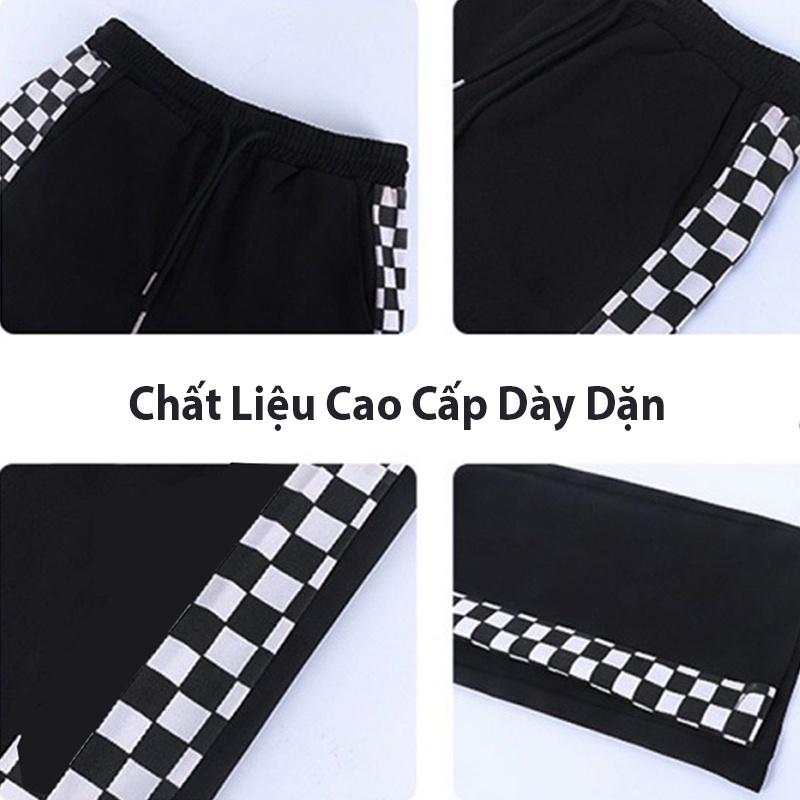 Quần jogger nam nữ họa tiết caro, quần ống rộng nam dáng thể thao dây rút điều chỉnh mặc được 2 kiểu bo gấu & suông VL1