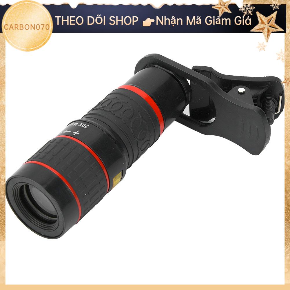 Carbon070 Ống kính tele zoom tiêu cự dài 20X có kẹp cho điện thoại thông minh Máy tính bảng màu đen