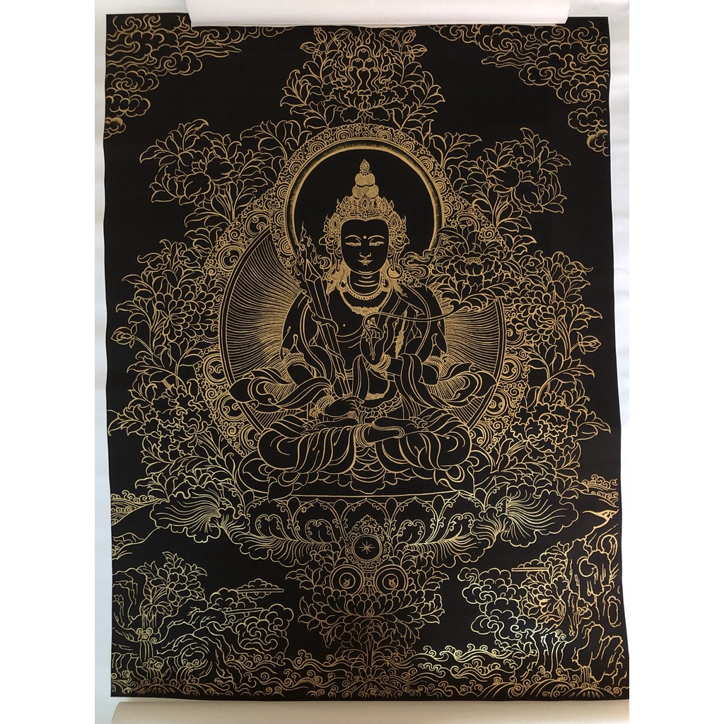 Bồ Tát Hư Không Thangka tranh tô viền nhũ vàng