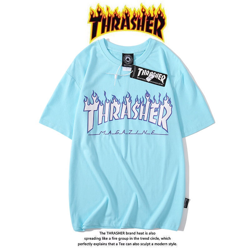 Goods In Stock Áo thun Cotton tay ngắn In hình Thrasher cổ điển thời trang thường ngày cho nam và nữ