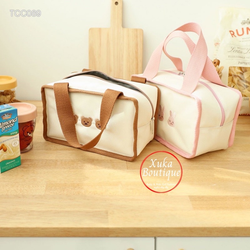 Túi giữ nhiệt ủ bình sữa cho bé họa tiết gấu vải cavans organic xuất hàn cao cấp cho mẹ và bé