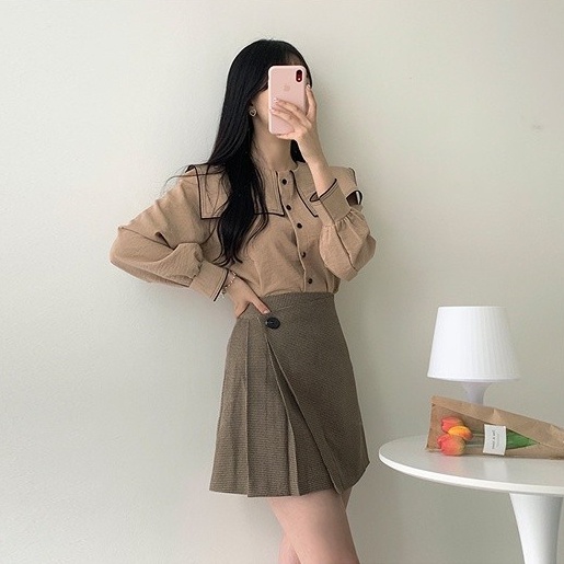 SUXI Áo Sơ Mi Tay Dài Màu Sắc Tương Phản Phong Cách Hàn Quốc Thời Trang Cho Nữ