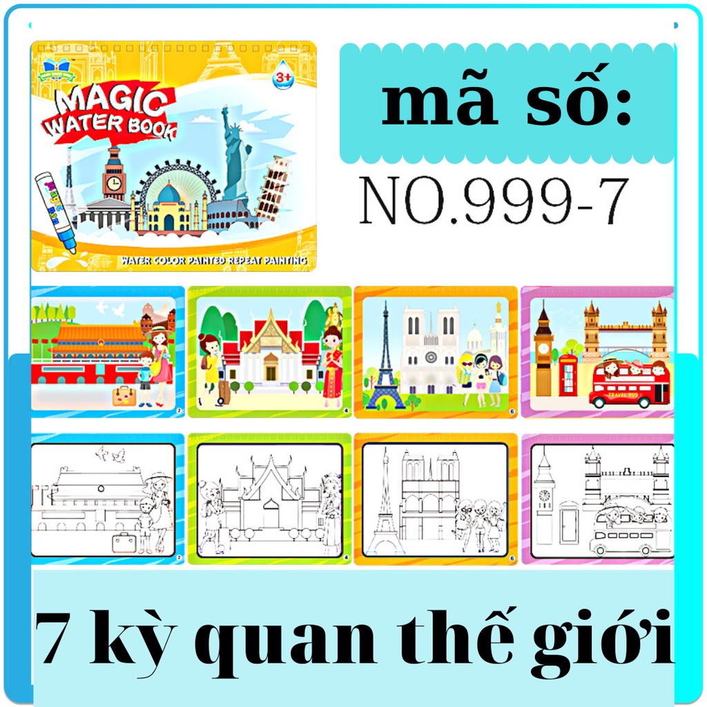 Tranh tô màu nước ma thuật, sách tô màu nước thần kỳ, magic water book cho bé giá tốt với 6 chủ đề