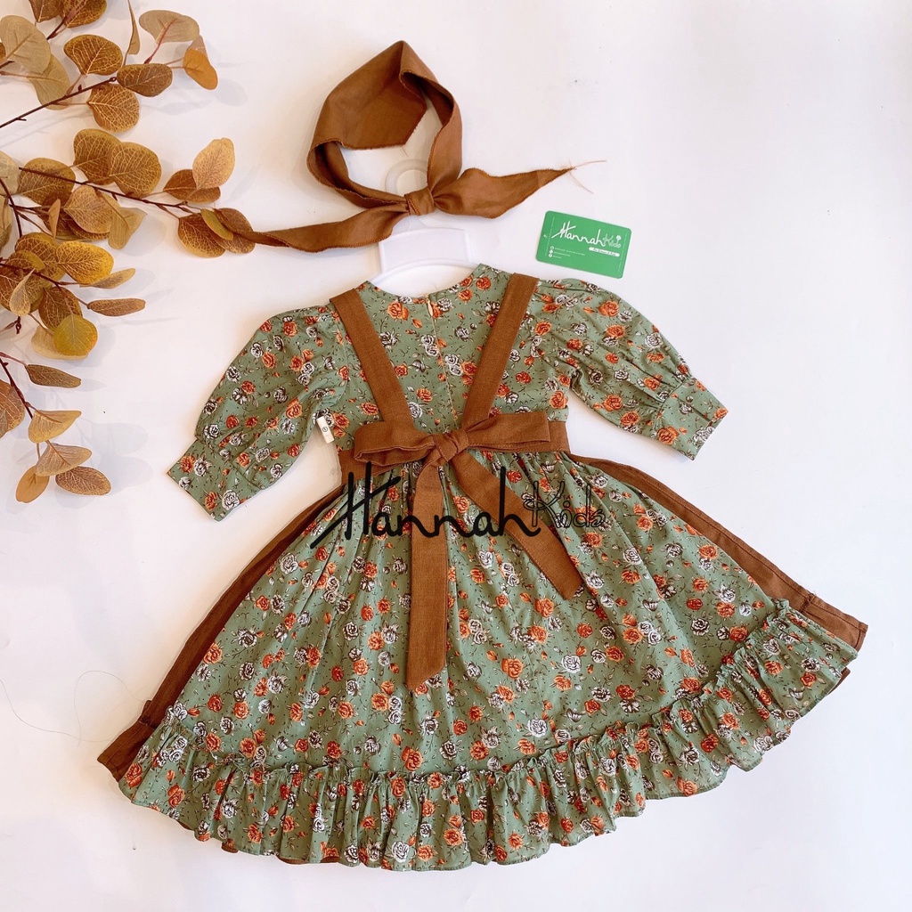 Váy Yếm Dài Tay Mùa Thu Cho Bé 5-35Kg, Váy Yếm Vintage Dễ Thương Cho Bé Gái 1-10 Tuổi HANNAH KIDS