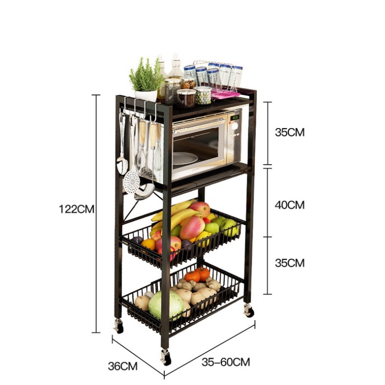 Kệ để lò vi sóng thông minh điều chỉnh chiều rộng, kệ kếp đ năng co giãn chất liệu bền bỉ có bánh xe di chuyển