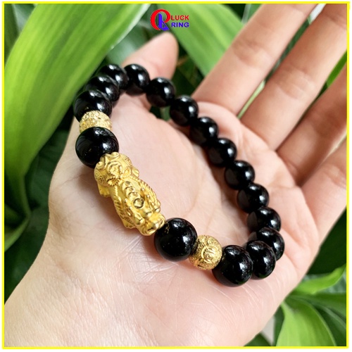 Vòng đá phong thủy đeo tay nam nữ mix Charm tỳ hưu tài lộc và hạt tròn chữ phúc Tặng Dây/Hạt dự phòng - VTM2