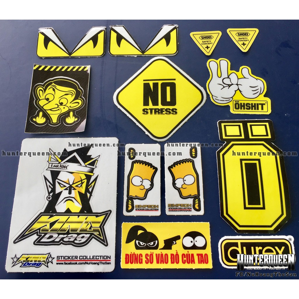 Bộ 13 logo vàng trắng, decal dán xe máy, nón bảo hiểm... Sticker chống nước, bền màu. Hình dán chống nước