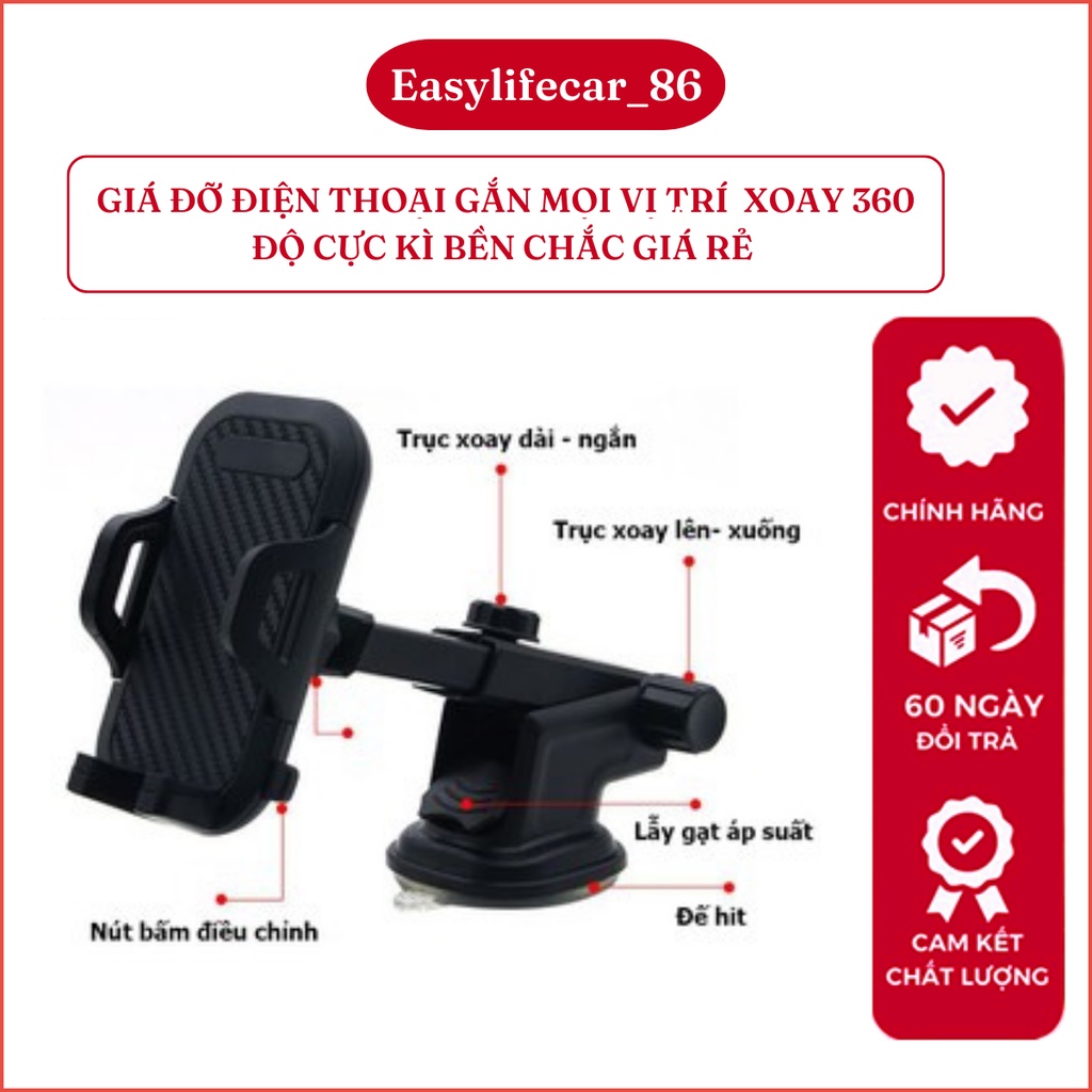 Giá Kẹp Điện Thoại Gắn Taplo Xoay 360 Độ Hiện Đại Gắn Mọi Vị Trí Xe Hơi- Phụ kiện trang trí ô tô giá rẻ Easylifecar86
