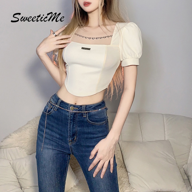Áo Thun Ngắn Tay Hở Rốn In Chữ SweeticMe Thời Trang Cho Nữ