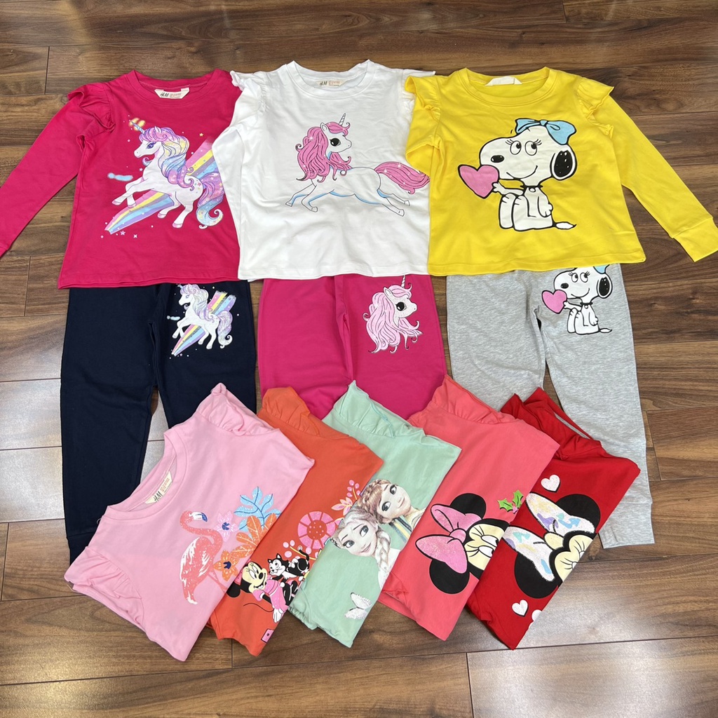 Bộ Cotton Dài Tay Bé Gái Size Đại 2022, vải xuất dư cho bé 17-38kg hình Elsa, Mickey, Pony rất xinh-MINKIDS