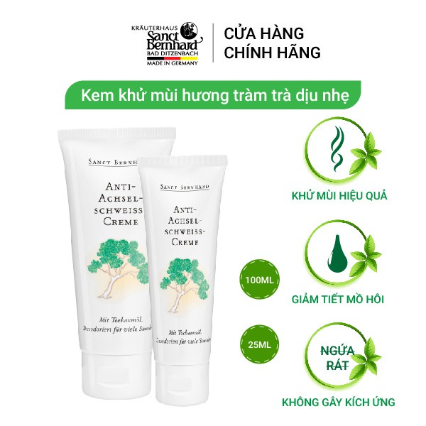 Kem khử mùi hôi nách Anti Perspiration tràm trà giúp kiểm soát mùi, mồ hôi [Chính hãng Sanct Bernhard - CHLB Đức] 100ml