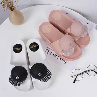 Dép nhựa nữ đẹp đế xuồng quai ngang gắn mũ siêu xinh DNU10