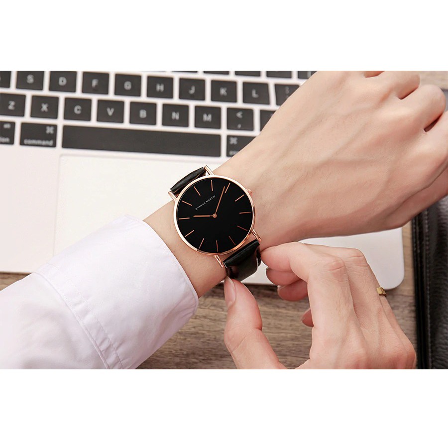 Đồng hồ nam siêu mỏng HANNAH MARTIN CH02 hàng chính hãng máy Nhật cao cấp dây da sang trọng nhiều màu