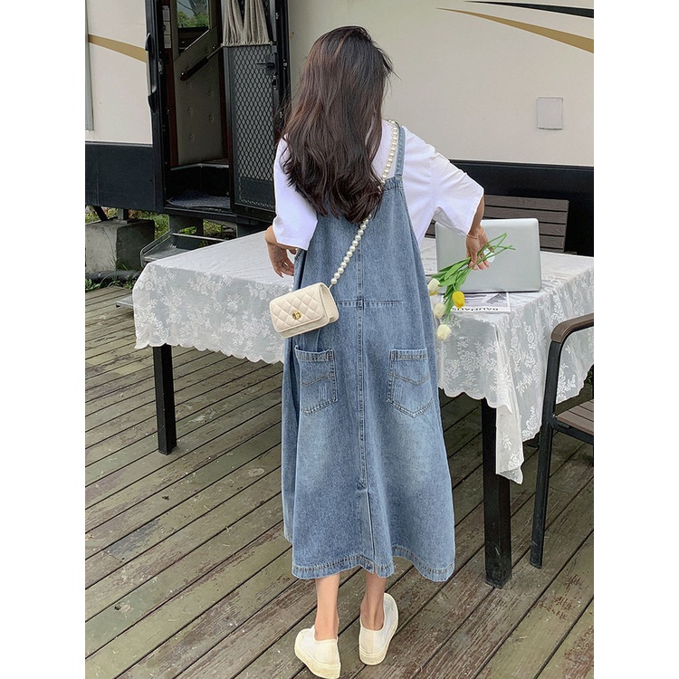 Bộ Áo Thun + Chân Váy Yếm Denim Phong Cách Hàn Quốc Thời Trang Mùa Hè Hàng Mới Dành Cho Bạn Nữ