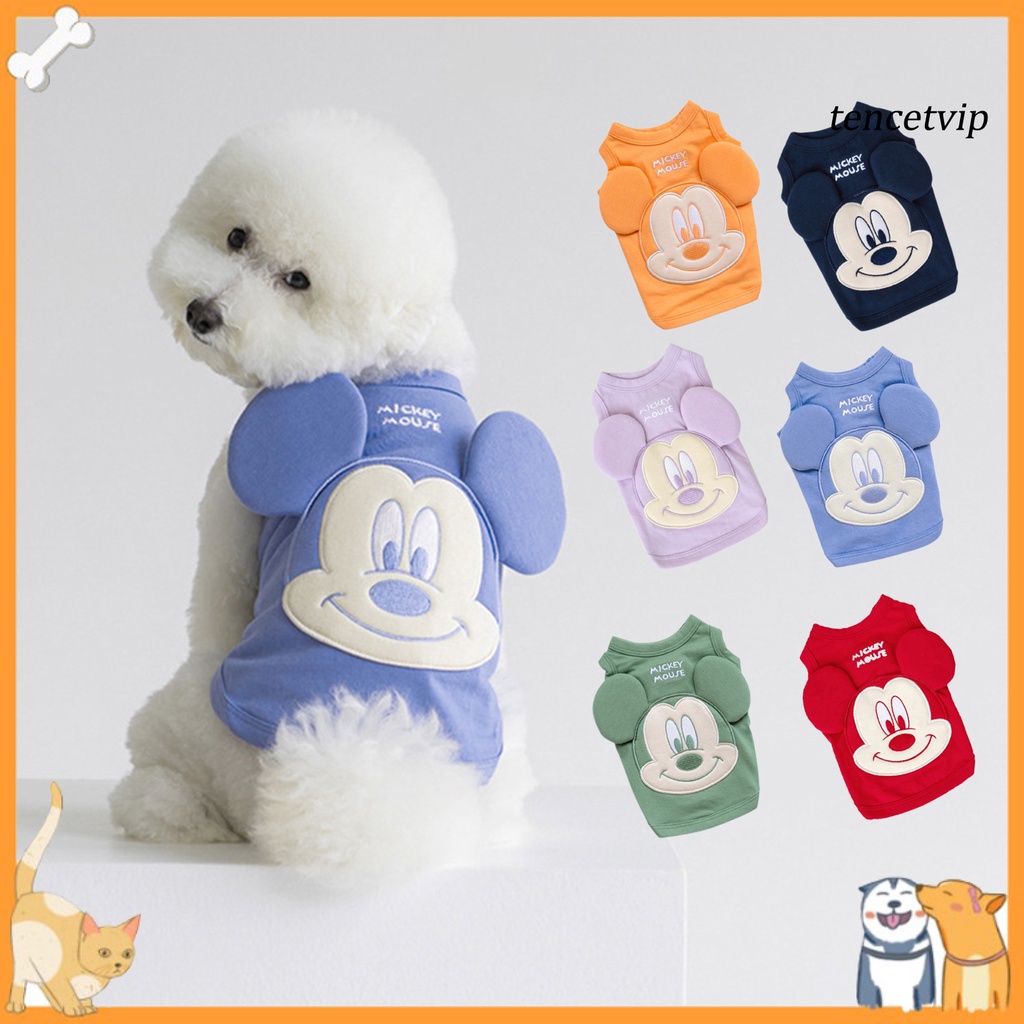 Áo không tay in hình chuột Mickey hoạt hình thoáng khí dành cho thú cưng