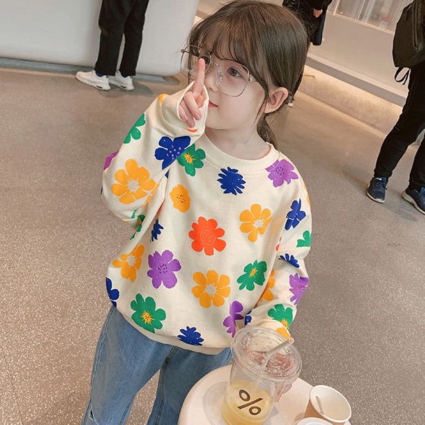 Áo Sweater In Hoa Phong Cách Hàn Quốc Thời Trang Xuân Thu Mới Cho Bé Gái