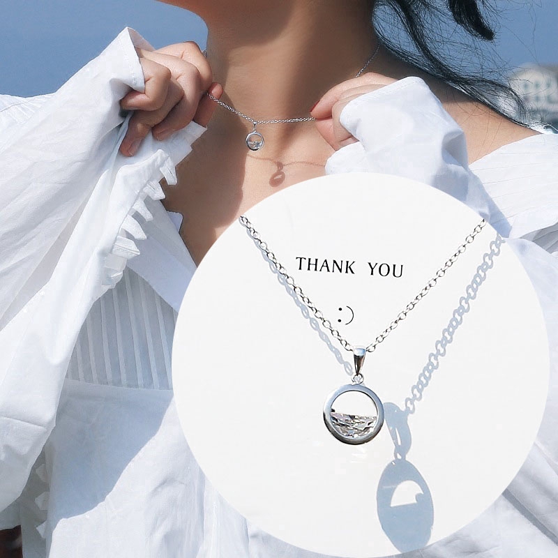 Dây chuyền có mặt dây hình tròn màu bạc thời trang Hàn Quốc cho nữ