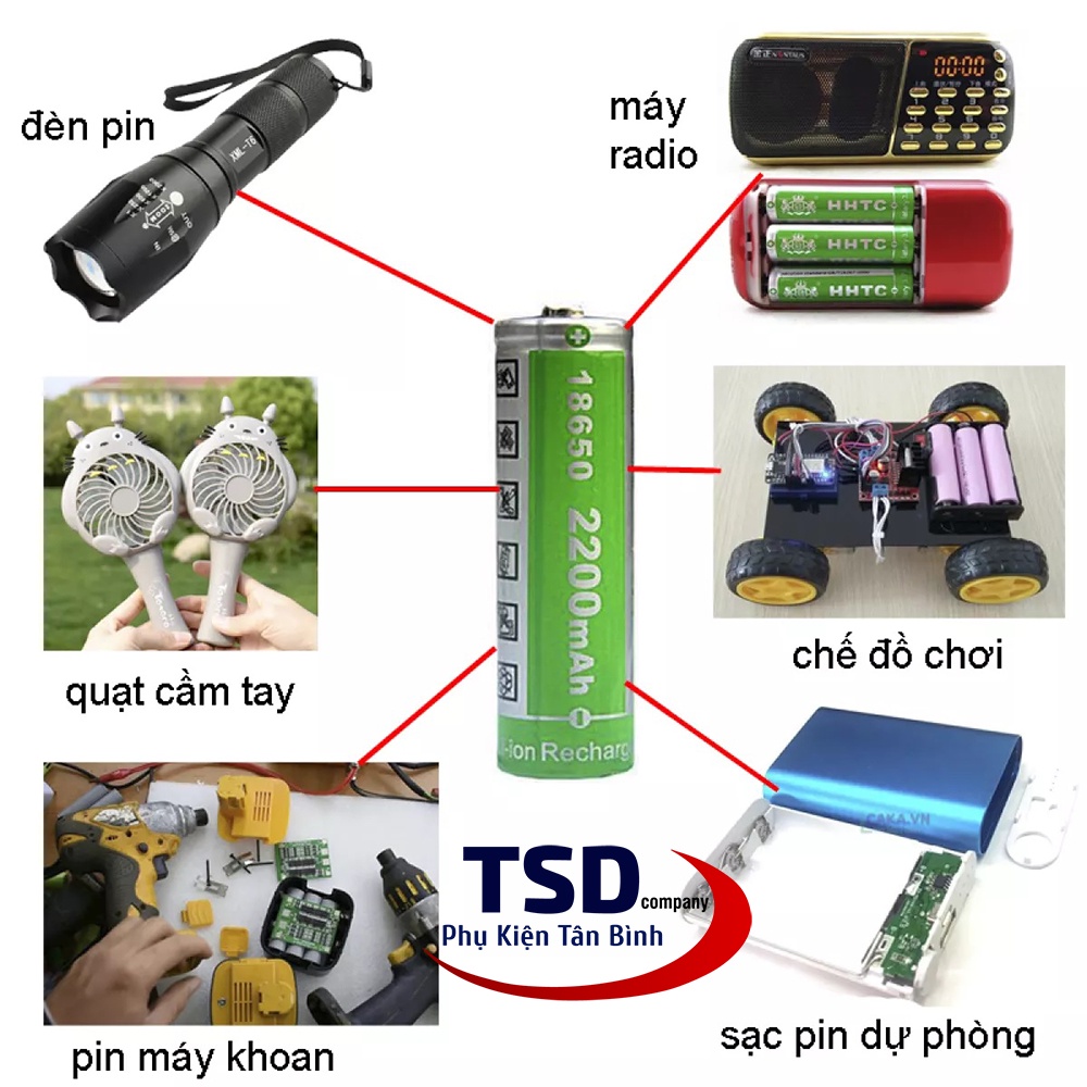 Combo 2 Viên Pin 18650 Lithium-ion 18650 4.2V Dung Lượng 2200mAh