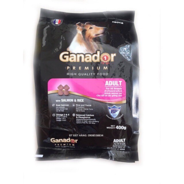 THỨC ĂN CHO CHÓ Ganador Adult dạng Hạt Vị Cá Hồi và Gạo Túi 400g xuất xứ Pháp