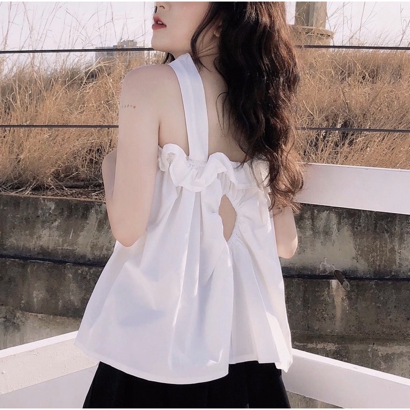 áo ống nữ kiểu AlVA TOP hở lưng khoen tròn, áo quây bánh bèo dáng babydoll phong cách hàn quốc