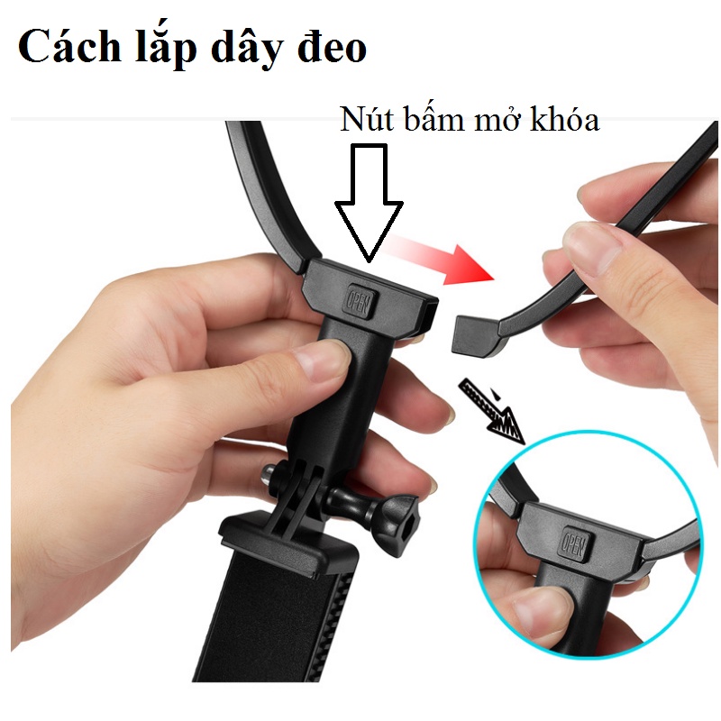 Dây đeo Gopro 10 / 9 / 8 / 7 / 6 /  hoặc điện thoại bằng nhựa kèm kẹp và ốc vít