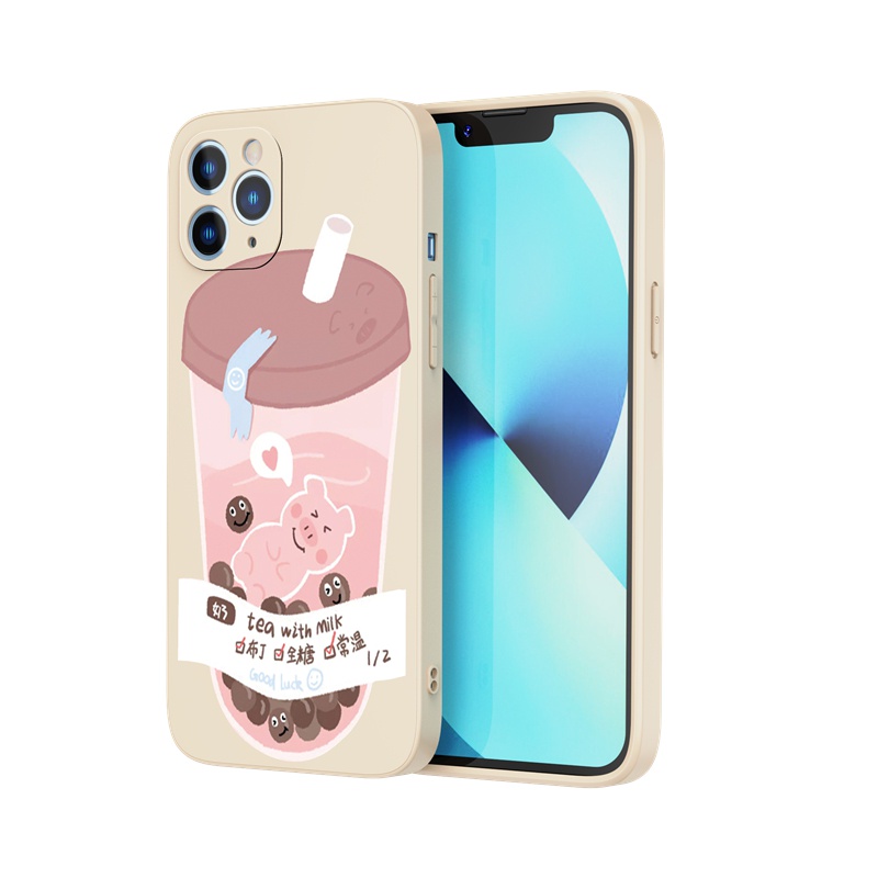 Ốp lưng iphone Ốp điện thoại SUNTAIHO silicon mềm hình bình trà sữa cho iphone 13 12 11 mini pro x xr xs max 7/8 plus