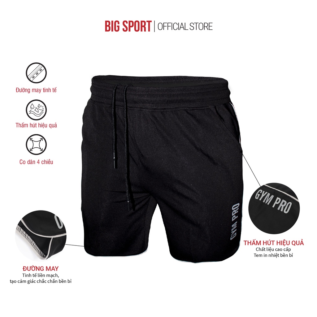 Quần Short Nam Tập Gym Big Sport 3 Màu Vải Poly 2 Da Co Giãn 4 Chiều, Siêu Thoáng Mát, BS07