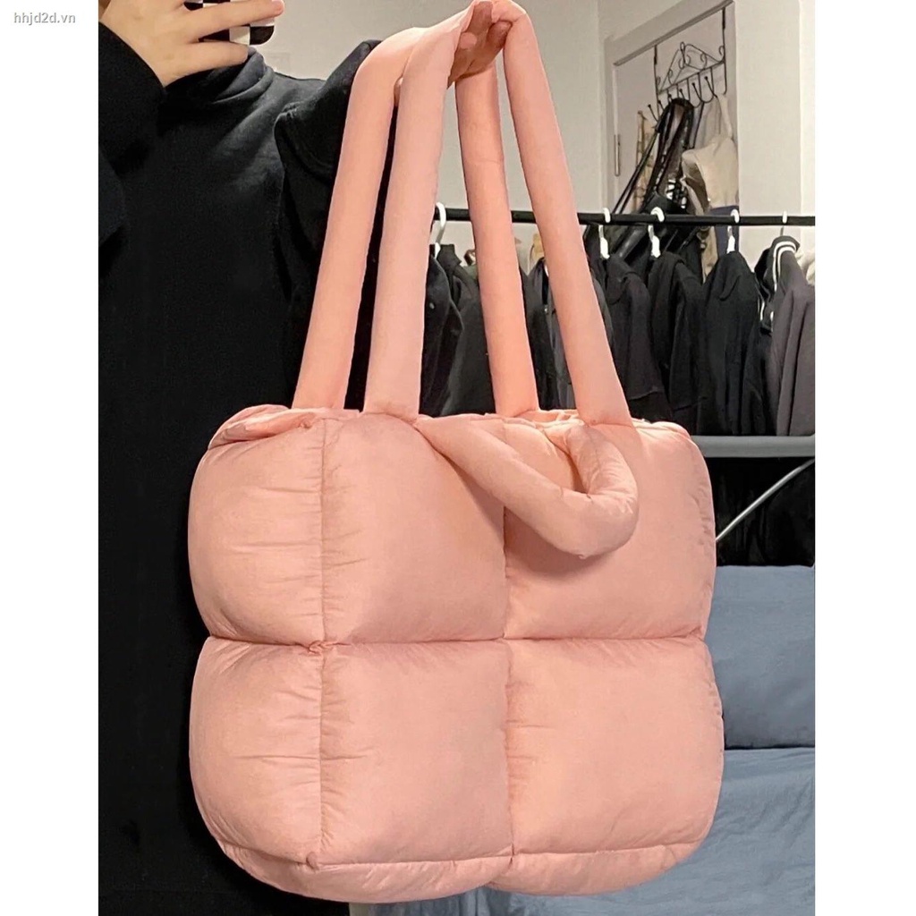 Túi tote đeo vai dáng vuông bằng cotton mềm mại phong cách Âu Mỹ