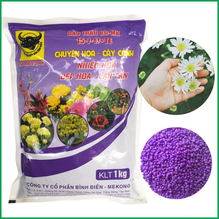 1kg Phân bón NPK chuyên hoa, cây cảnh 15-7-17+TE hoa đẹp, lâu tàn_Phân bón đầu trâu