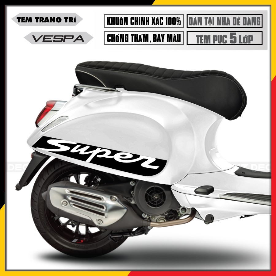 Tem Xe Vespa Sprint/Primavera/GTS Super Mã VP020 | Tem Rời Cắt Khuôn Sẵn, Chất Liệu PVC 5 Lớp Cao Cấp