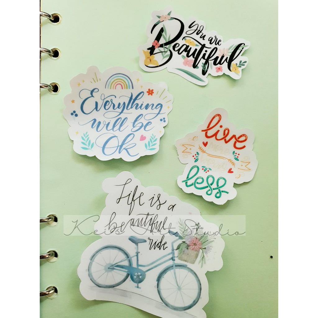 Bộ 30 sticker trong suốt câu chữ tạo động lực, truyền cảm hứng, quote - typography tiếng anh nhiều màu sắc