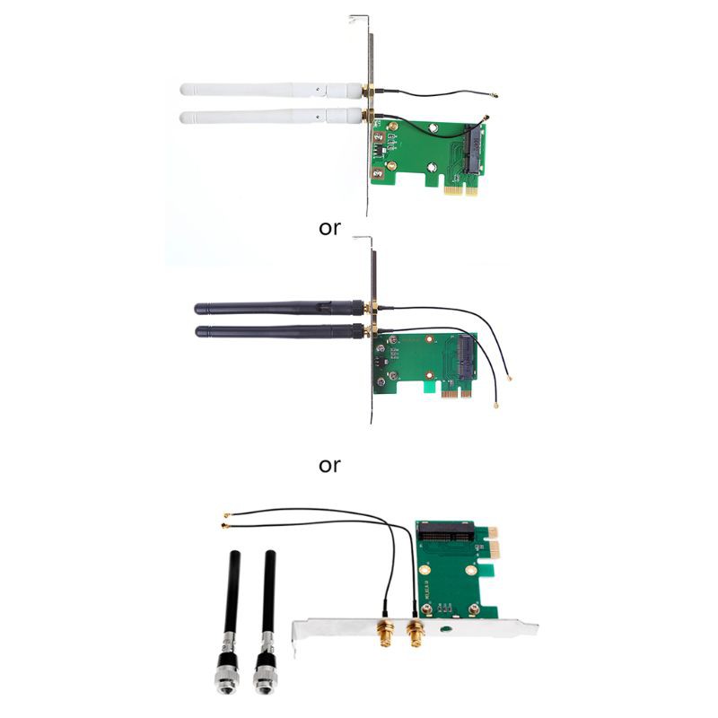 Card Mạng Không Dây Mini Pci-E Sang Pci-E 1x Kèm 2 Ăng Ten