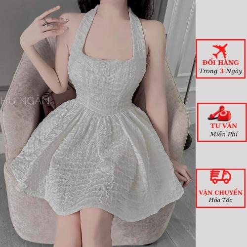 Váy gấm nữ cổ yếm thắt nơ hở lưng ôm body dáng xòe tiểu thư bánh bèo đi biển tiệc cưới ulzzang Hàn Quốc