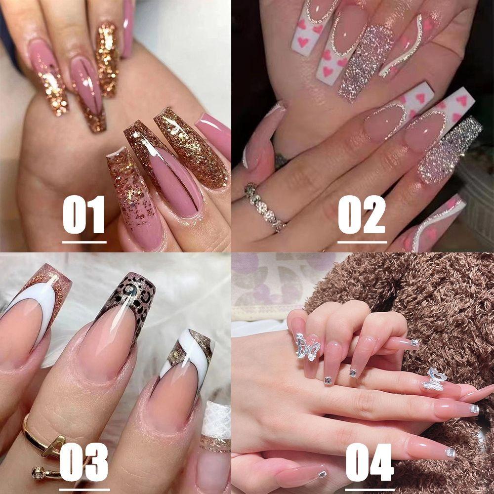 NIUYOU Hộp 24 Móng Tay Giả Che Phủ Toàn Diện Họa Tiết Bướm Lấp Lánh Có Thể Tháo Rời