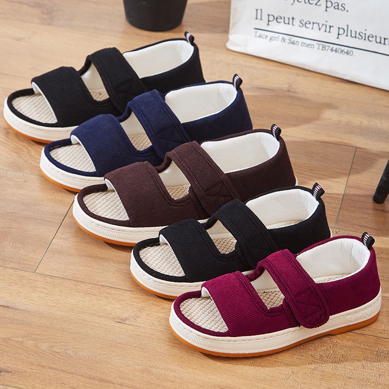 Giày Sandal Quai Dán Vải Lanh Chống Trượt Thoáng Khí Thời Trang Xuân Hè 2022 Dành Cho Người Lớn Tuổi