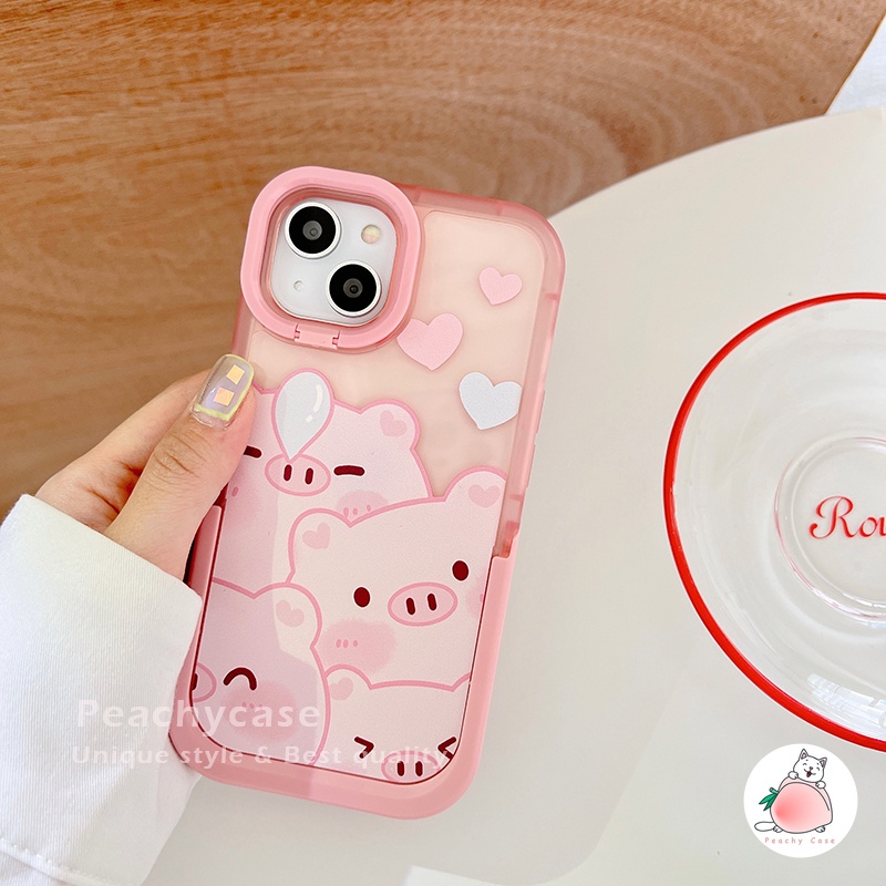 Ốp Điện Thoại TPU Mềm Có Giá Đỡ Hình Heo Hồng Dễ Thương Cho iPhone 13 12 Pro Max 11 Xr Xs Max X