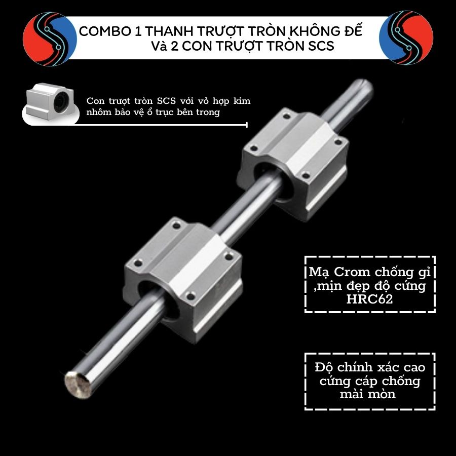 Combo Thanh Ray Trượt tròn phi 20  . Ty Trượt Thép Mạ Crom Chống Rỉ