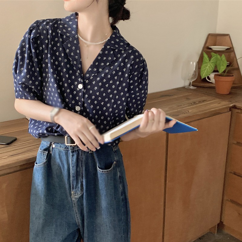 Áo Sơ Mi Chiffon Tay Ngắn Dáng Rộng In Họa Tiết Hoa Thời Trang Mùa Hè Xinh Xắn Cho Nữ